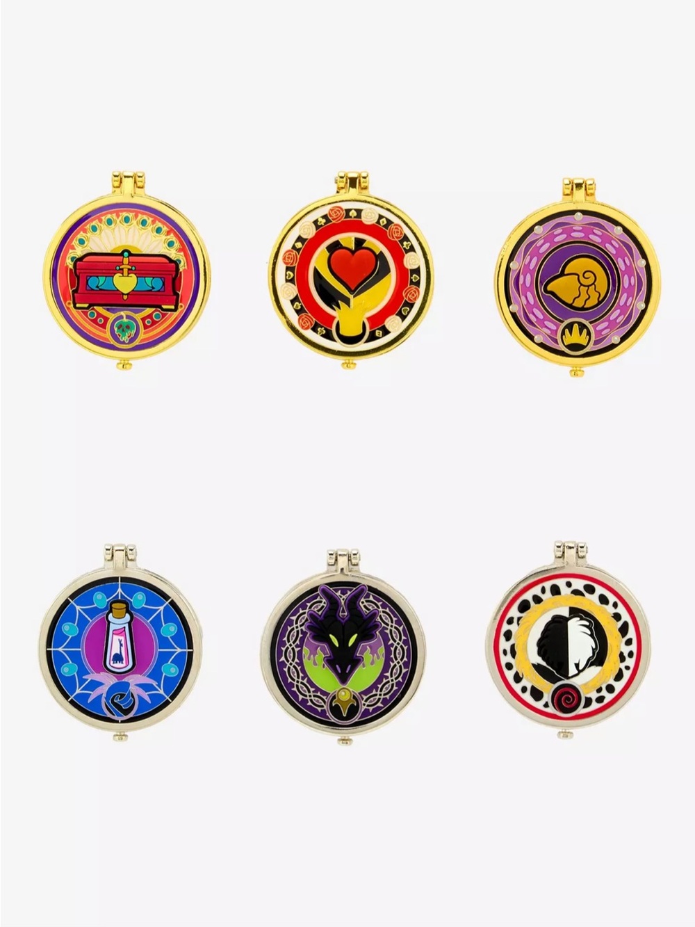 Loungefly Disney Villain Compact Mirror Pin - Complete Set - BoxLunch Exclusive